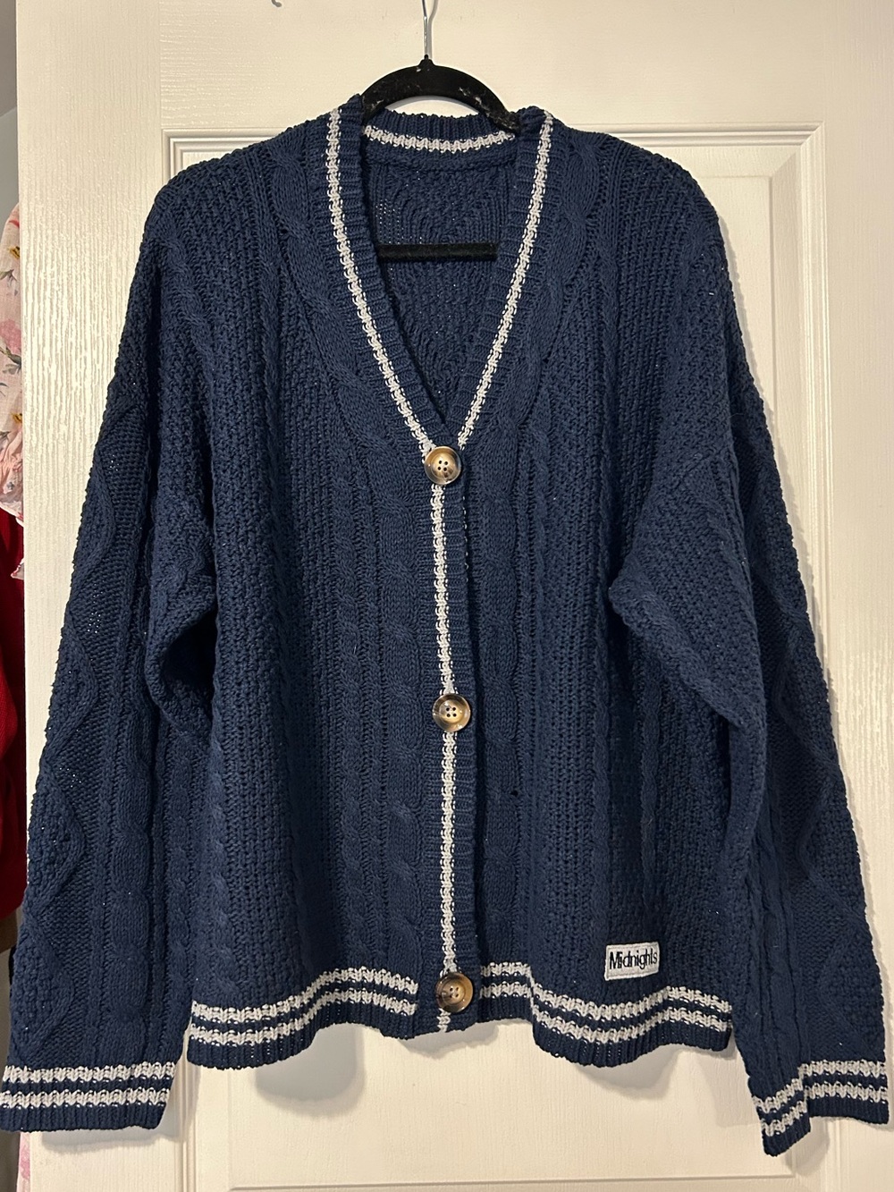 Taylor Swift Inspired Navy Midnights Cable Knit Button-Front Cardigan Sweater